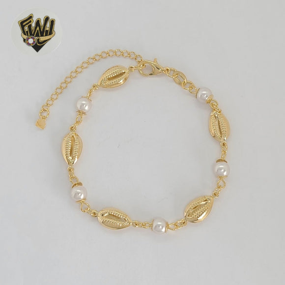 (1-0756-1) Laminado de oro - Pulsera de concha y perlas de 4 mm - 7,5