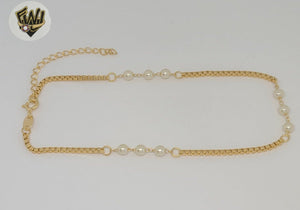 (1-0268) Gold Laminate - 2mm Link Pearls Anklet - 10" - BGF