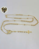 (1-3327-1) Gold Laminate - 9mm Guadalupe Virgin Rosary Necklace - 23" - BGO.