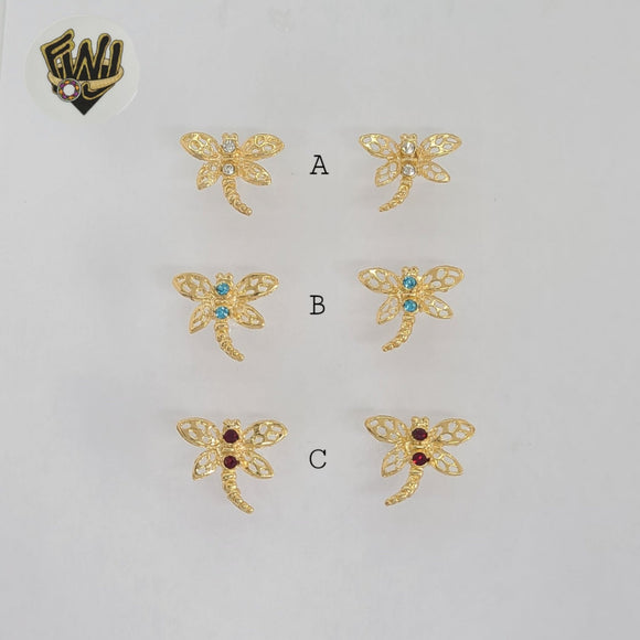 (1-1171) Gold Laminate - Dragonfly Earrings - BGF