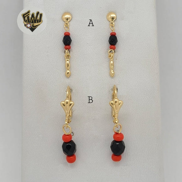 (1-1146-1) Gold Laminate - Azabache Dangle Earrings - BGF