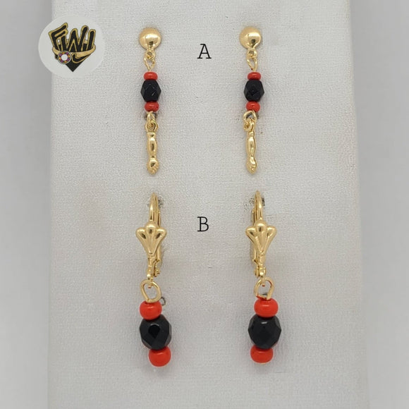 (1-1146-1) Laminado de Oro - Aretes Colgantes Azabache - BGF