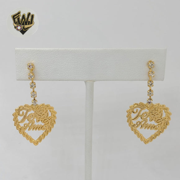 (1-1220-3) Gold Laminate - Heart Long Earrings - BGO