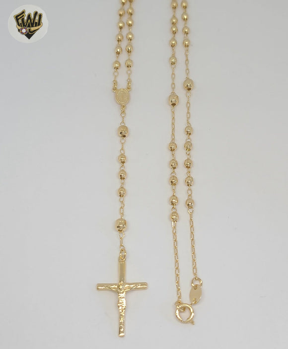 (1-3310-1) Gold Laminate - 4.5mm Miraculous Virgin Rosary Necklace - 24