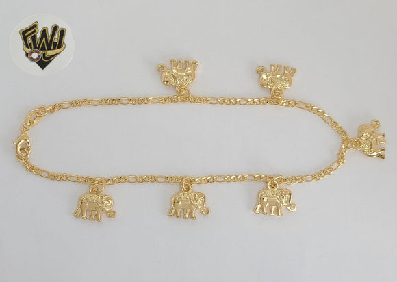 (1-0094) Gold Laminate - 2mm Figaro Link Charms Anklets - 10