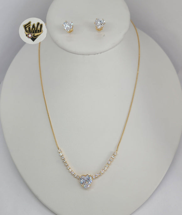 (1-6274-1) Gold Laminate - Box Link Heart Zircon Set - BGF