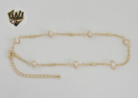 (1-0233) Gold Laminate - Rolo Link Pearls Anklet - 10