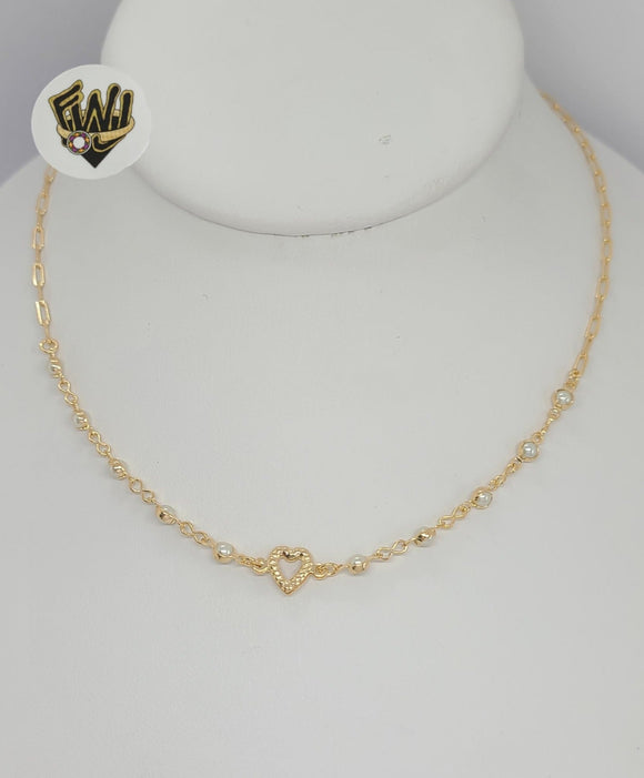 (1-6233-1) Gold Laminate -Pearls Paper Clip Necklace - 18