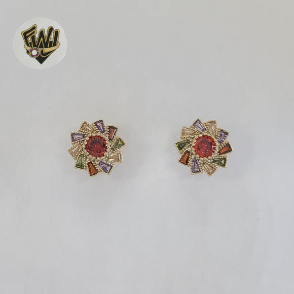 (1-1204-3) Gold Laminate - Multicolor Flower Stud Earrings - BGO