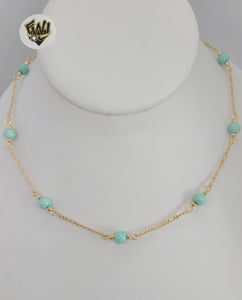 (1-3902-K) Gold Laminate - 6mm Turquoise Beads Necklace - BGF
