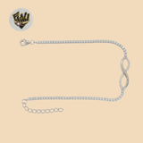 (2-0426) 925 Sterling Silver - 2mm Zircon Link Infinity Bracelet.