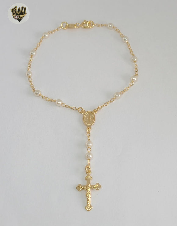 (1-3316-2) Gold Laminate - 3mm Miraculous Virgin Hand Rosary - 7