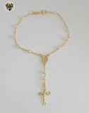 (1-3316-2) Gold Laminate - 3mm Miraculous Virgin Hand Rosary - 7" - BGF.