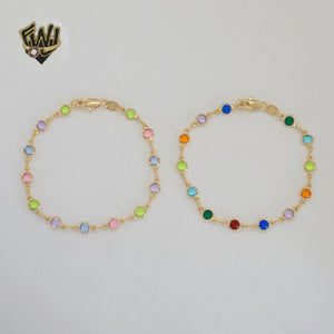 (1-0649) Gold Laminate - 5mm Multicolor Circles Link Bracelet - 7.5" - BGF
