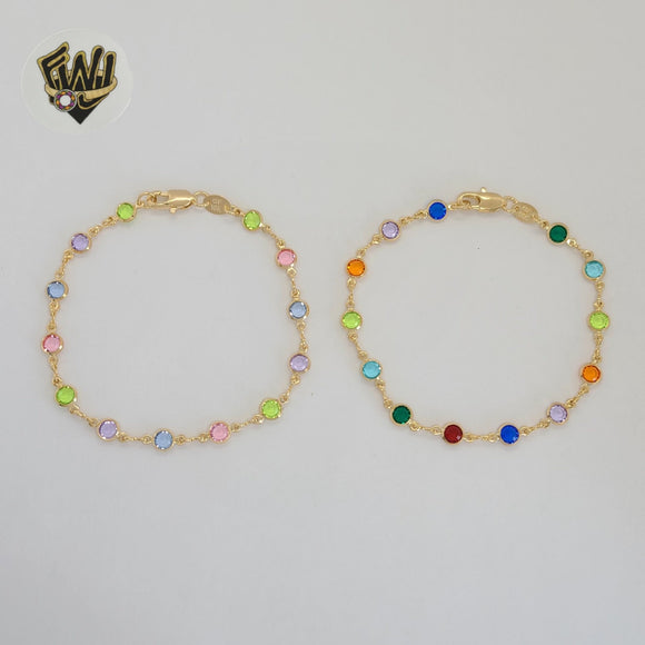 (1-0649) Gold Laminate - 5mm Multicolor Circles Link Bracelet - 7.5