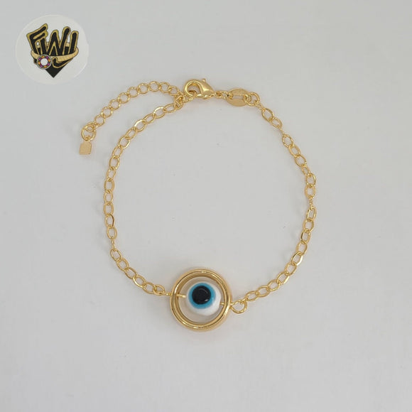 (1-0658) Gold Laminate - 2.5mm Evil Eye Link Bracelet - BGF