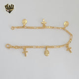(1-0838) Gold Laminate - 3mm Figaro Link Religious Charms Bracelet - 7.5" - BGF