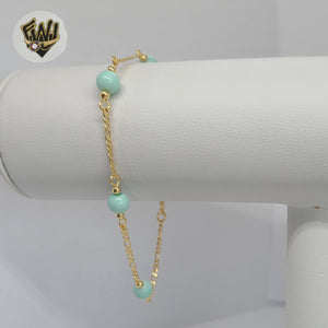 (1-3901-K) Gold Laminate - 6mm Turquoise Beads Bracelet - 7.5" - BGF