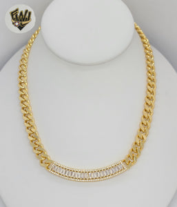 (1-6124-2) Gold Laminate - 9mm Curb Link Zircon Necklace - 16".