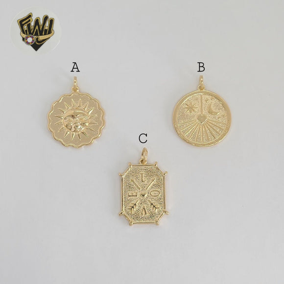 (1-2418) Gold Laminate - Chunky Medal Pendants - BGF