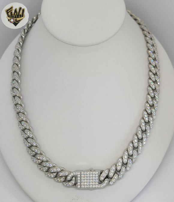 (4-7156) Stainless Steel - 12mm Zircon Curb Link Necklace - 24