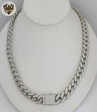 (4-7156) Stainless Steel - 12mm Zircon Curb Link Necklace - 24"