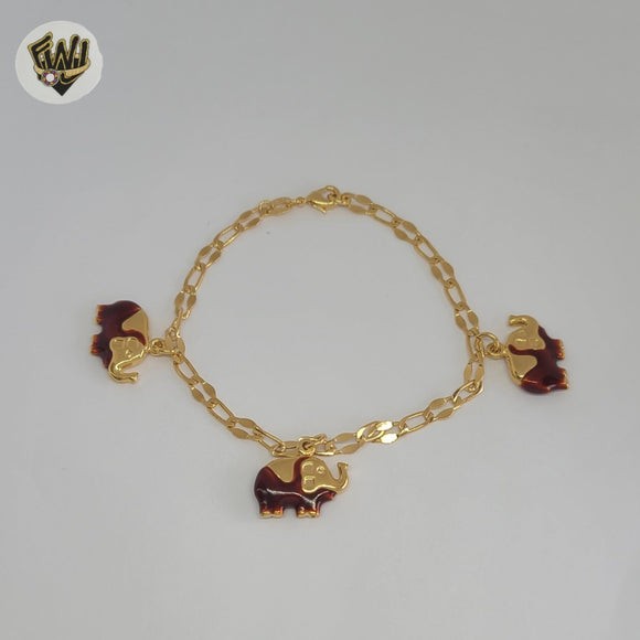 (1-0560-1) Gold Laminate - 4mm Link Elephants Bracelet - 7.5