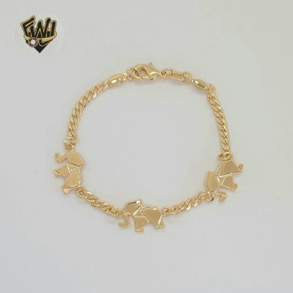 (1-0566) Gold Laminate - 3mm Curb Link Elephant Bracelet - 7