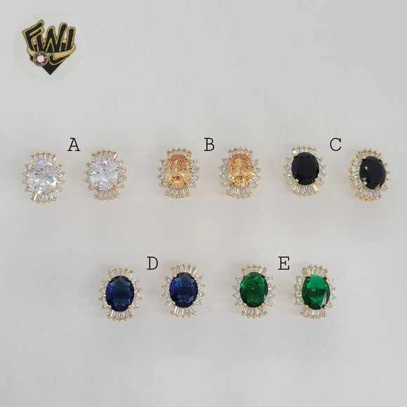 (1-1212) Gold Laminate - Zircon Stud Earrings - BGO