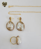 (1-6276) Gold Plated - Natural Pearl and Zircon Set - 20".
