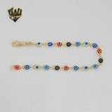 (1-0679) Gold Laminate - 5mm Multicolor Evil Eye Bracelet - 7.5" - BGF