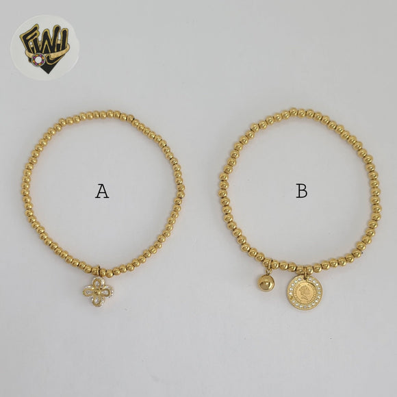 (MBRA-32) Stainless Steel - Elastic Bead Bracelet with charms.