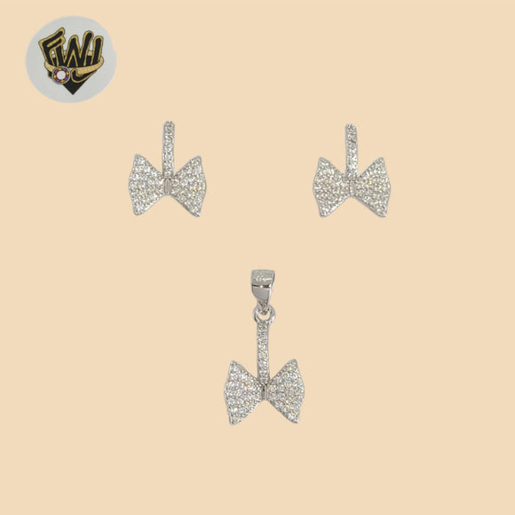 (2-6412) 925 Sterling Silver - Zircon Bow Set.