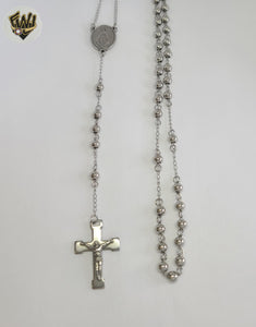 (4-6008-1) Stainless Steel - 5mm Rosary Necklace - 25".
