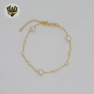 (1-0767) Gold Laminate - 1mm Paper Clip Link Pearl Bracelet - 6.5" - BGF