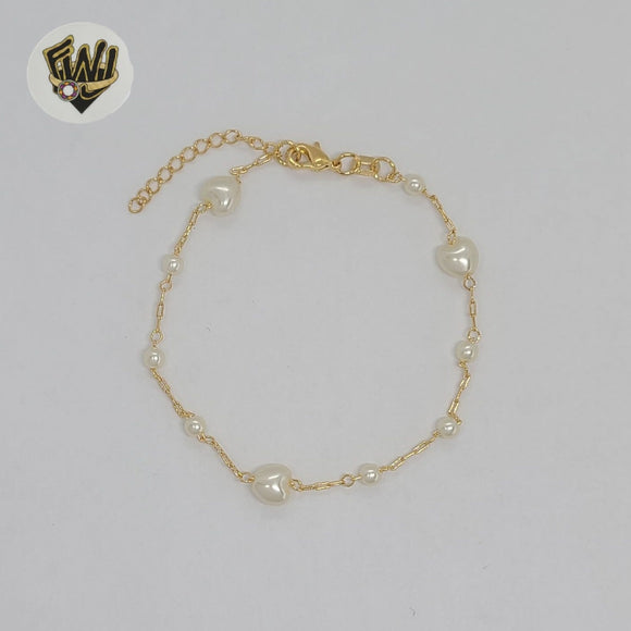 (1-0767) Gold Laminate - 1mm Paper Clip Link Pearl Bracelet - 6.5