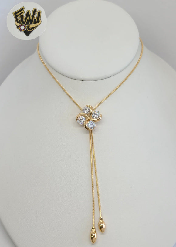 (1-6471-B) Gold Laminate - Flower Tie Necklace - BGO