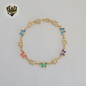 (1-0986) Gold Laminate - 6mm Multicolor Butterfly Link Bracelet - 6" - BGF