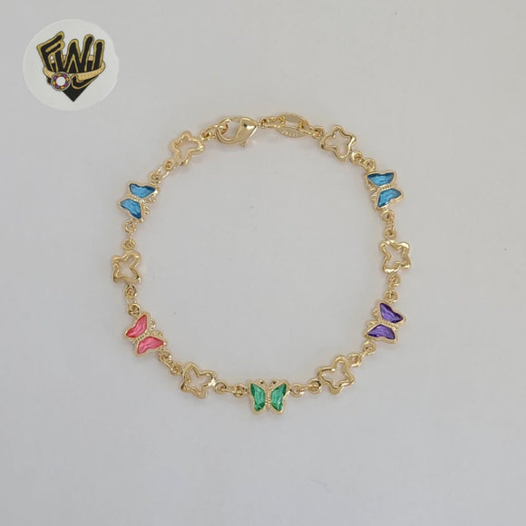 (1-0986) Gold Laminate - 6mm Multicolor Butterfly Link Bracelet - 6