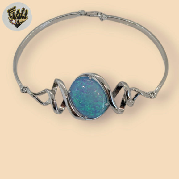 (2-0705) 925 Sterling Silver - Opal Stone Bangle Bracelet.