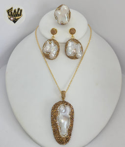 (1-6276) Gold Plated - Natural Pearl and Zircon Set - 20".