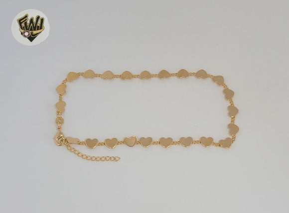 (1-0270) Gold Laminate - 5mm Heart Anklet - 9.5