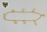 (1-0110) Gold Laminate - 2.5mm Figaro Link Beach Charms Anklet - 10" - BGF