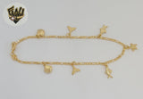 (1-0110) Laminado de oro - Tobillera con dijes de playa Figaro Link de 2,5 mm - 10" - BGF