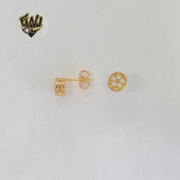 (1-1161-2) Laminado de oro - Aretes redondos con circonitas - BGO