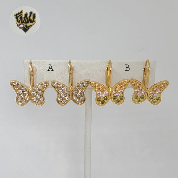 (1-1187-2) Laminado de Oro - Aretes Mariposa con Zircones - BGO