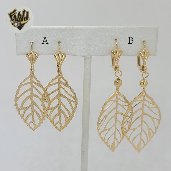 (1-1178-2) Gold Laminate - Long Leaf Earrings - BGF