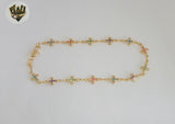 (1-0129-1) Gold Laminate - 7.5mm Multicolor Cross Anklet - 10” - BGF