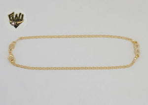 (1-0147) Laminado de oro - Tobillera infinita Mariner Link de 2 mm - 10" - BGF