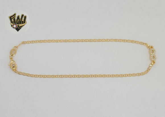 (1-0147) Laminado de oro - Tobillera infinita Mariner Link de 2 mm - 10